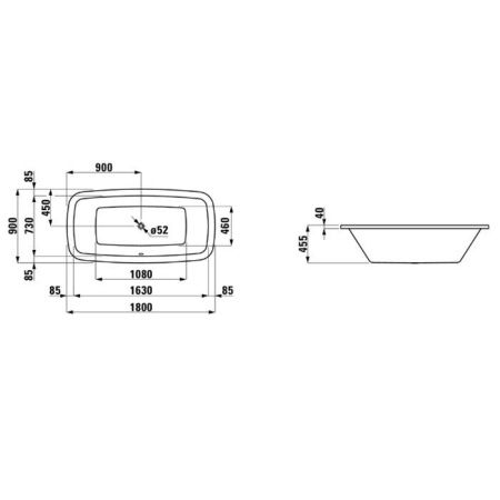 Laufen Palomba Ванна 1800x900x455мм, встраиваемая, без слив-перелива, материал: акрил, цвет: белый
