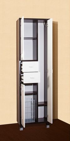 Шкаф пенал Бриклаер Бали 57 с бельевой корзиной Белый Светлая лиственница