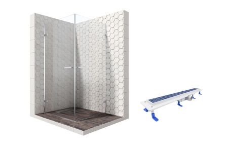 Душевой уголок Ambassador Abner 10011106-ST1, квадратный, линейный трап, 100х100, артикул 10011106-ST1