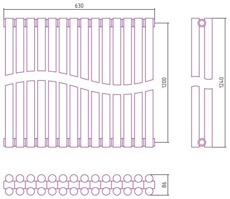 Отопительный радиатор ЭСТЕТ-11 н/ж 1200х630 / 14 сек (Матовое ЗОЛОТО), артикул 032-0302-1214