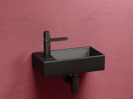 Умывальник подвесной прямоугольный (чаша справа, отверстие под смеситель слева) цвет черный матовый Элемент (Element) 407x217x100, артикул CN6051RMB