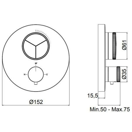 Смеситель для душа, Almar, Core, на 3 потребителя, тип открывания воды-нажимной (кнопки), тип регулирования воды-термостатический картридж, монтаж-настенный встраиваемый, отверстия для монтажа-1, внутренняя часть-необходимо заказать, цвет-Absolute Black B, артикул E176633.AB