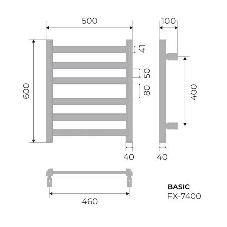 Полотенцесушитель электрический Fixsen BASIC 600х500 FX-7400W, белый, артикул FX-7400W