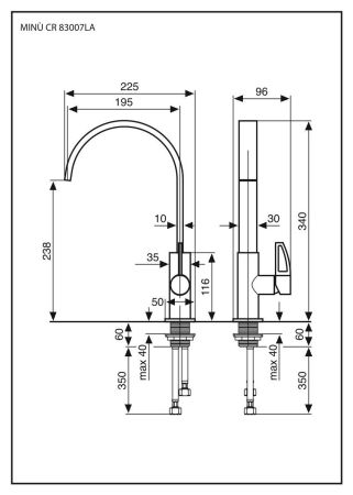 Смеситель Minu для кухни, цвет хром, артикул 83007LACR