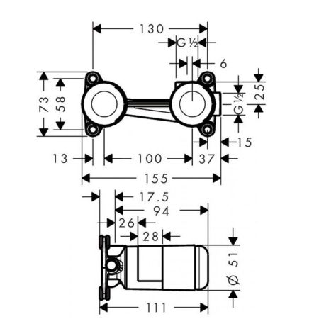 AX  Скрытая часть однорычажного смесителя настенного монтажа, артикул 13623180