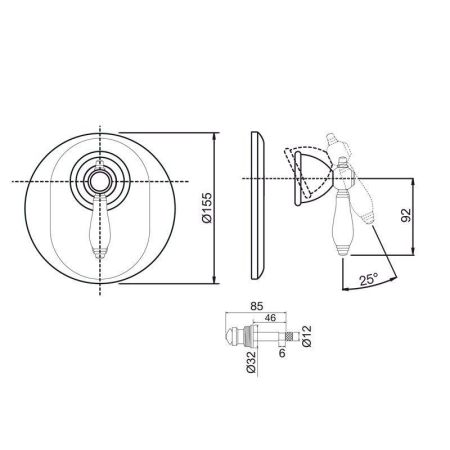 FIMA|Carlo Frattini Herend Смеситель для душа встроенный, с переключателем на 2 источника, внешняя часть, цвет хром, артикул F5409X2CR
