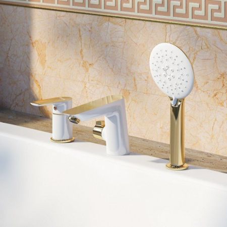 Смеситель на борт ванны Iddis Cloud CLOWG30i07 Белый, желтое золото, артикул CLOWG30i07