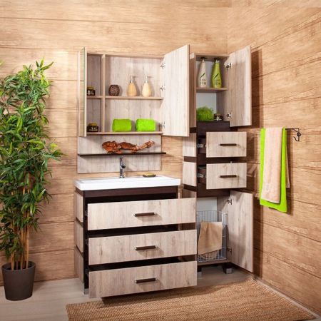 Зеркальный шкаф Бриклаер ТЕХАС 100 см, кантри/венге, артикул 4620750418854