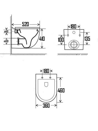 AQM2010 Унитаз подвесной сиденье SoftClose, технология смыва Rimless QUIET, скрытый крепеж. 520х360х410