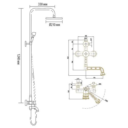 Душевая система Bronze de Luxe Windsor 10120PR Бронза