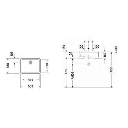Duravit Vero Раковина, шлифованный вариант, без перелива, без площадки под смес., включая крепление, 500x380мм, Цвет: Белый