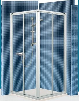 Geodiagonal-2, раздвижная дверь (2 части) 900 мм, профиль матовый хром, стекло прозрачное 3 мм