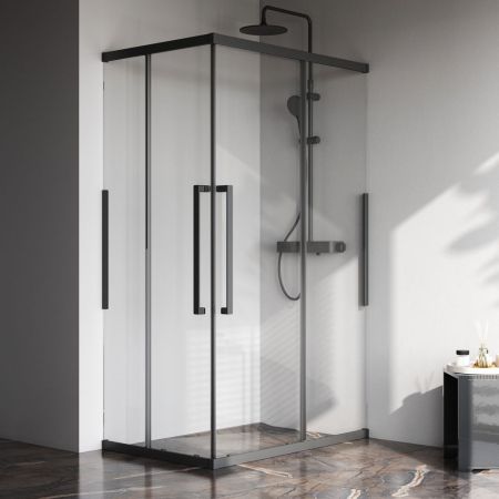 W84G-403-12080-BТ Душевое ограждение Func Square Slide 120х80, черный, прозрачное, артикул W84G-403-12080-BТ