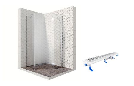 Душевой уголок Ambassador Diamond 12011111R-ST5, пятиугольный, линейный трап, 90х90