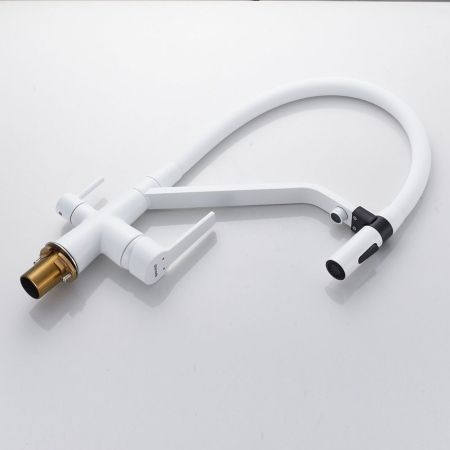 Смеситель для кухни с гибким изливом и подключением фильтра Shevanik S278C, белый, артикул S278C