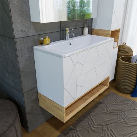 Комплект мебели для ванной Бриклаер КРИСТАЛЛ 100ZB, белый/дуб бунратти, артикул КРИСТАЛЛ 100ZB