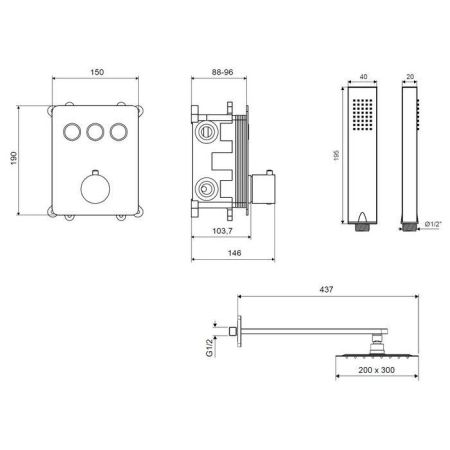 Термостатическая душевая система скрытого монтажа EXCELLENT Krotos AREX.SET.8046BL (черный мат)
