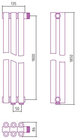 Отопительный радиатор ЭСТЕТ-00 н/ж EU50 1800х135 / 3 сек (Состаренная БРОНЗА), артикул 05-0322-1803
