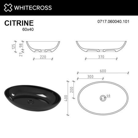 Умывальник WHITECROSS Citrine 60x40 (черный глянец) иск. камень