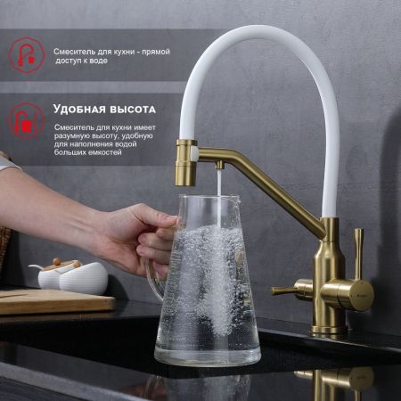 Смеситель для кухни с подключением фильтра Raglo R81.62.03, золотой сатин, артикул R81.62.03