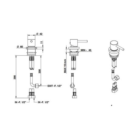 Bongio ON Смеситель на столешницу на 1 отв, цвет хром, артикул 68510CRPR