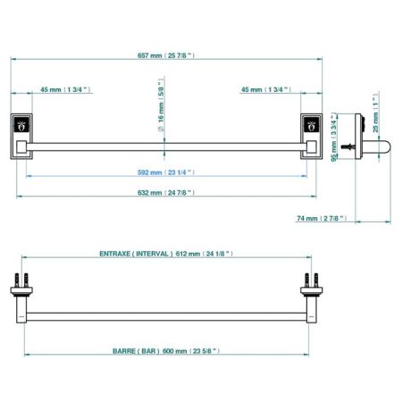 THG MASQUE DE FEMME METAL LISSE Полотенцедержатель 600 мм., цвет хром, артикул A2U-A02-514/60