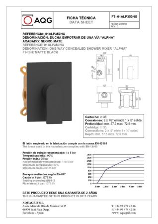AQG Alpha, встраиваемый смеситель для душа, цвет черный матовый, артикул 01ALP350NG