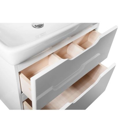 Тумба Q PLUS 55 см, подвесная/напольная, 2 ящика, с опорами, белый глянец