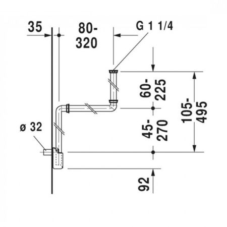 Сифон, Duravit, назначение-для раковины, тип-экономичный, размер ввод/отвод-1 1/4", материал-пластик, цвет-белый, артикул 0050760000
