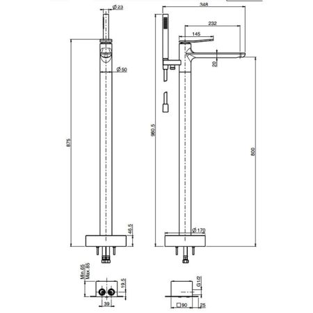 Fima Carlo Frattini Flo Смеситель для ванны, напольный, с ручным душем, цвет: хром, артикул F3804/6NCR