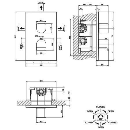 GESSI Rilievo Встраиваемый смеситель для душа, термостатический, на 3 источника (внешние части), цвет: nero XL