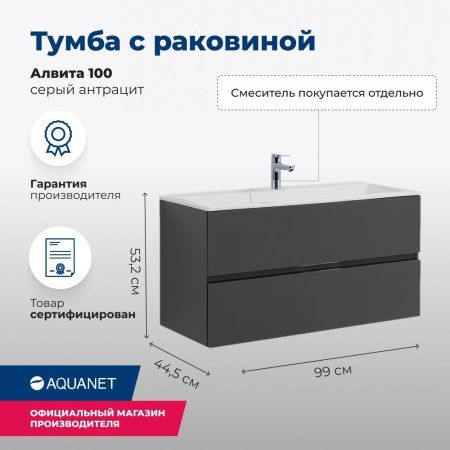 Тумба под раковину Aquanet Алвита 100 серый антрацит Тумба под раковину Aquanet Алвита 100 серый антрацит