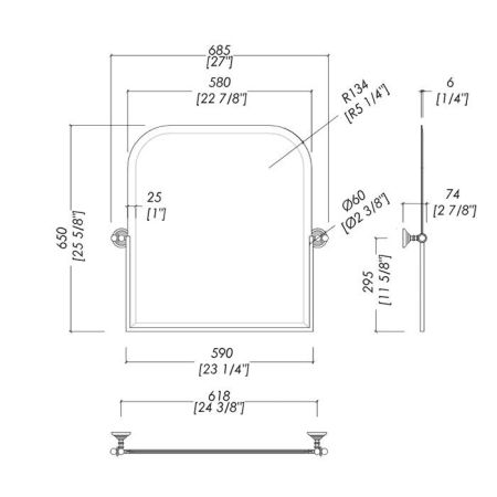 Devon Gatsby 1 Зеркало поворотное 68,5x65 см c держателями настенными, цвет хром, артикул DEGATSBYGRCR