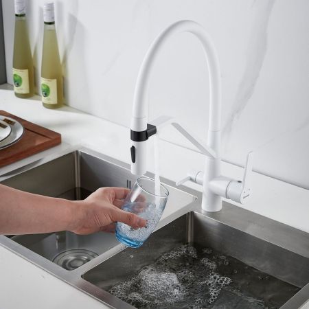 Смеситель для кухни с гибким изливом и подключением фильтра Shevanik S278C, белый, артикул S278C