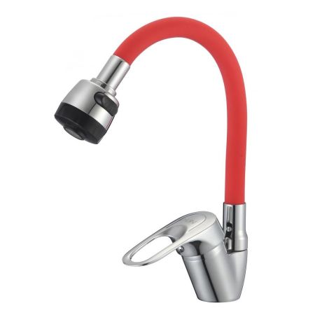 Смеситель для кухни с гибким изливом D-Lin D150628-4T, хром/красный, артикул D150628-4T