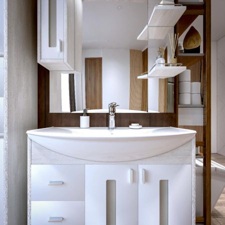 Комплект мебели для ванной Бриклаер БАЛИ 85R, светлая лиственница/белый, артикул БАЛИ 85R