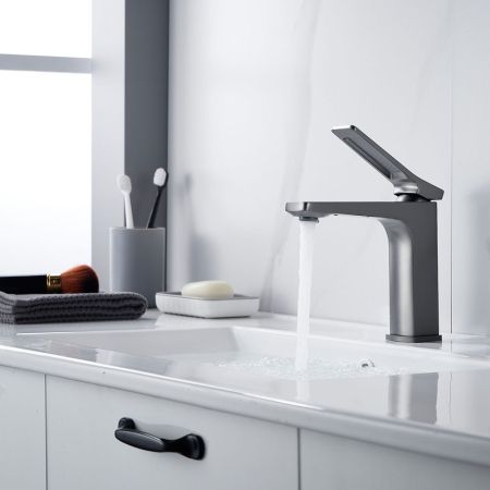 Смеситель для раковины Shevanik S4601T, оружейная сталь