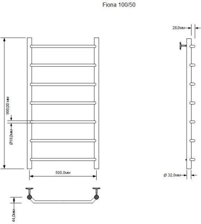 Полотенцесушитель электрический Aquanet Fiona 100х50 Тэн справа, артикул 00281996