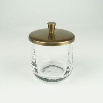 Surya Crystal, круглая баночка для ватных дисков с крышкой 9х9хh11 см, стекло с эффектом волны, цвет светлая бронза