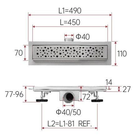 Душевой лоток с решеткой 45 см FASHUN A414502, сатин