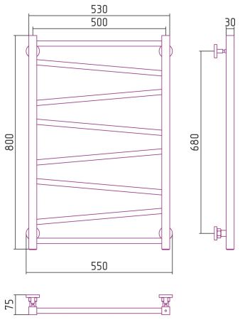 Полотенцесушитель водяной Сирокко 800х500 (Состаренная ЛАТУНЬ)
