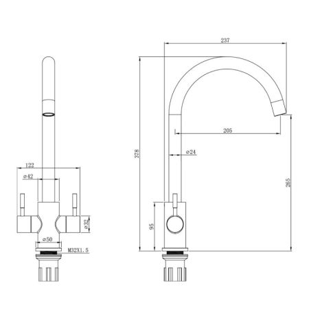 Смеситель для кухни двухзахватный WesnaArt EKO05-1102, сатин, артикул EKO05-1102