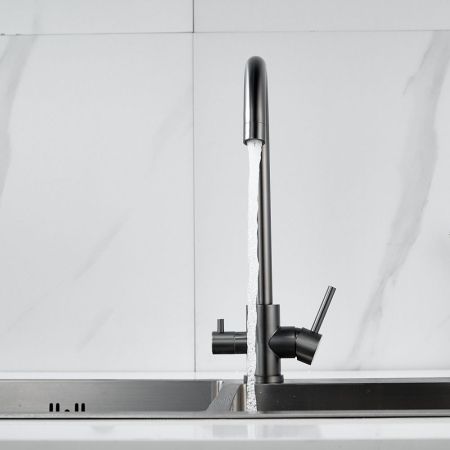 Смеситель для кухни с подключением фильтра воды Raffine F108T, оружейная сталь