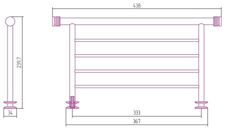 Полка, Сунержа, прямая 4П, ширина, мм-370, назначение-для водяных и электрических, материал-нержавеющая сталь, цвет-матовый белый, артикул 30-2012-4370