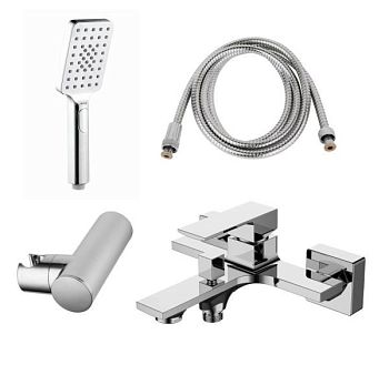 AQG Bold, однорычажный смеситель для ванны (излив 17,5 см), c набором для душа SET-J, цвет хром