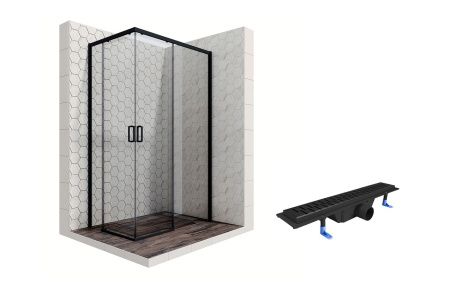 Душевой уголок Ambassador Queen Black 11011205R-ST3, прямоугольный, линейный трап, 120х80