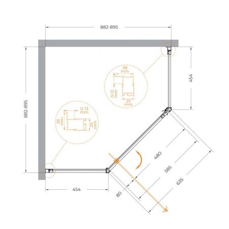 ECO-O-P-1-90-P-Cr Душевой уголок, артикул ECO-O-P-1-90-P-Cr