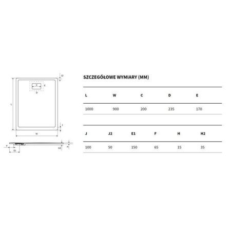 Поддон EXCELLENT Lavano 90x100 см (бетон)