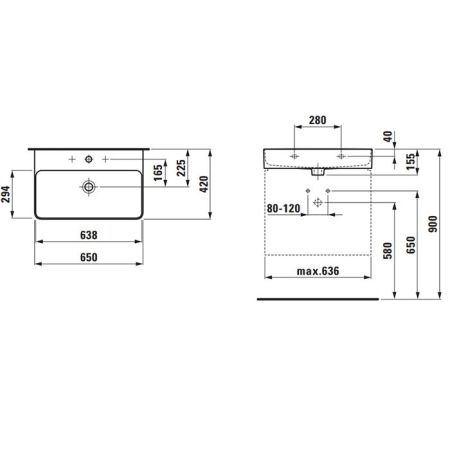 Laufen VAL Раковина 650х420х115мм с 1 отв. под смеситель, с покр. LLC, цвет: белый, артикул 8.1028.4.400.104.1