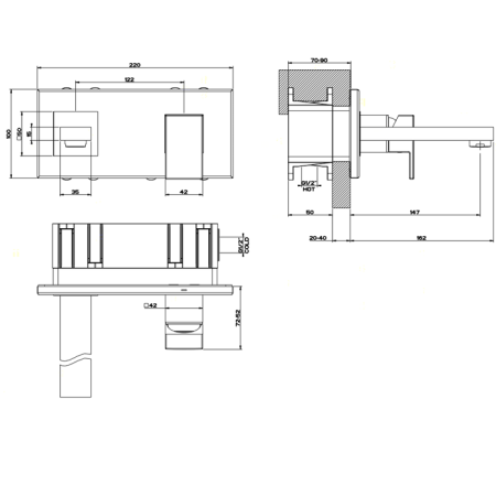 Gessi Rettangolo Встраиваемый однорычажный смеситель, излив 146мм(внешние части), цвет: хром